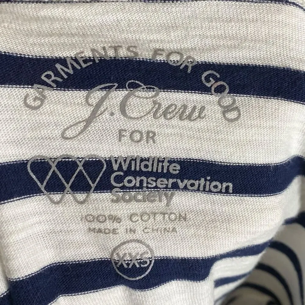 J Crew Shirt Womens XXS Nautical Striped L/S Coastal Whale Wildlife Society